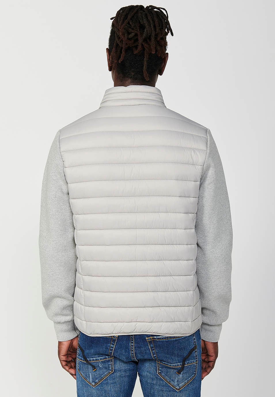 Veste sweat-shirt à manches longues et col montant pour hommes, gris perle, fermeture éclair sur le devant 4