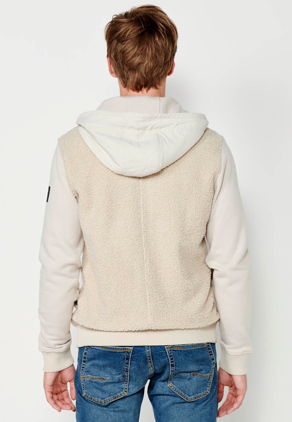 Veste sweat réversible homme beige à manches longues avec poches devant et revers 2