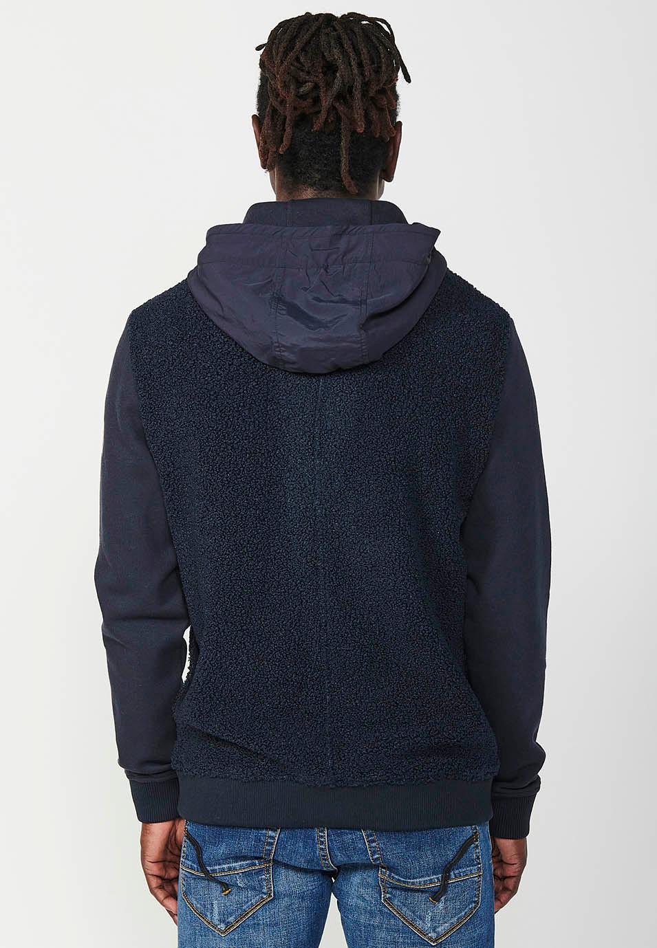 Wendbare Langarm-Sweatjacke mit Vordertaschen und Revers für Herren in Marineblau