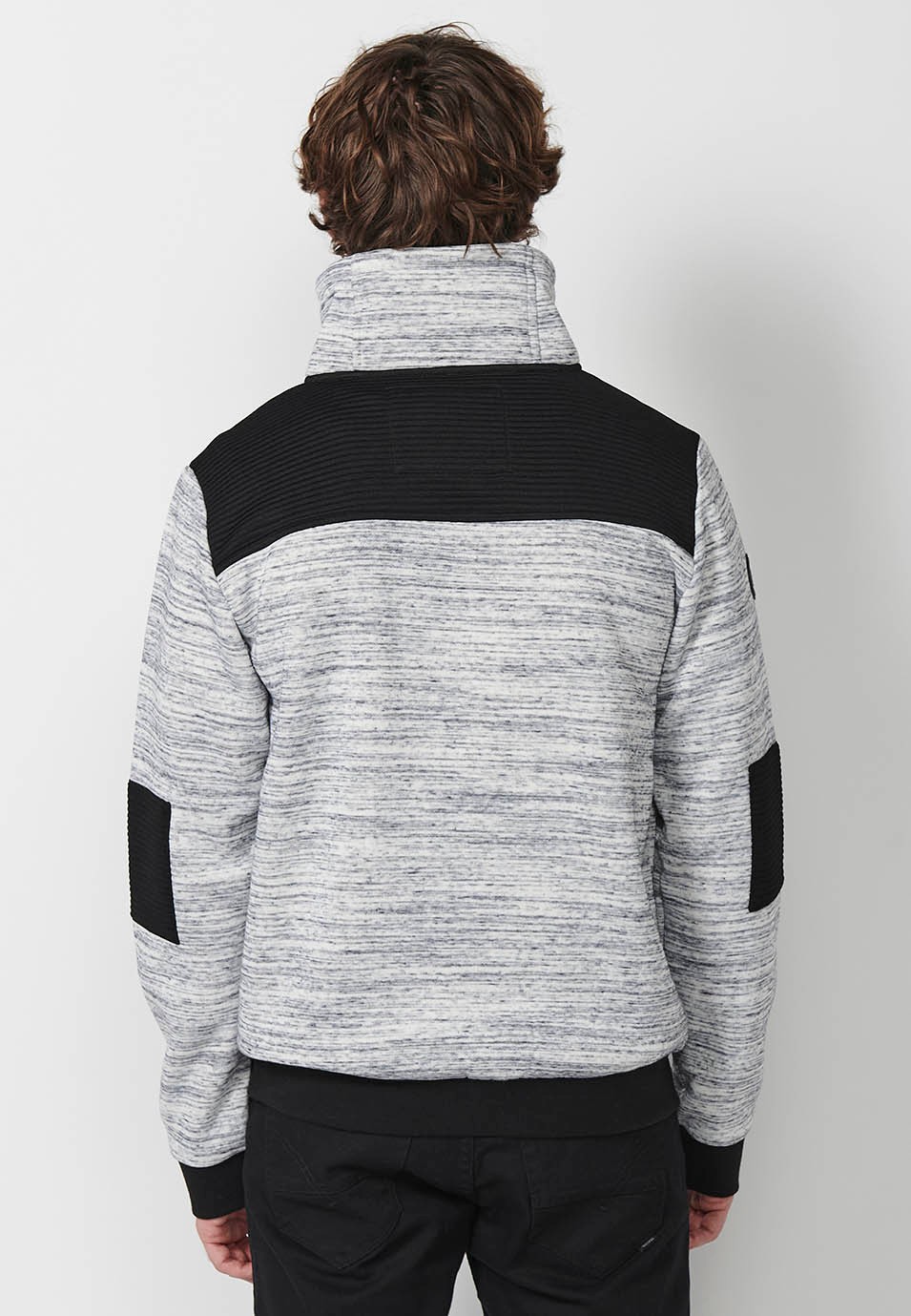 Chaqueta sudadera de manga larga y cuello alto ajustable con cordón y cierre delantero con cremallera para hombre de color gris