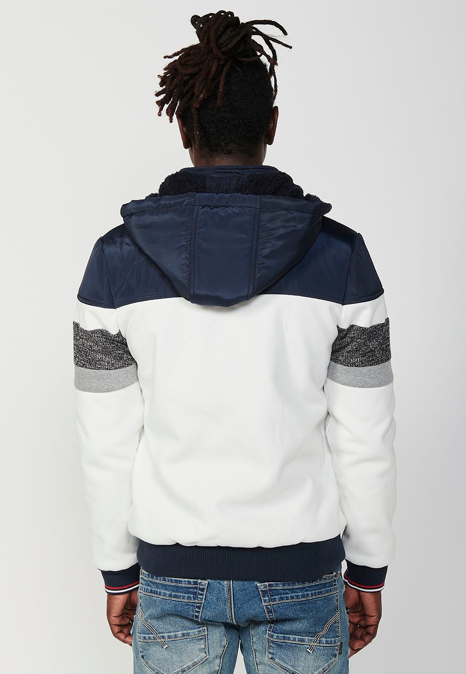 Mens Quilted Hooded Zip Front Sweatshirt Jacket in Navy