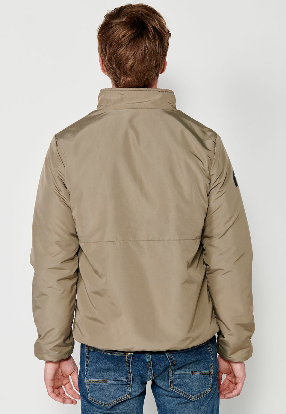 Chaqueta Cazadora reversible de pelo sintético con Cierre delantero con cremallera y Cuello alto con Bolsillos color Visón para Hombre