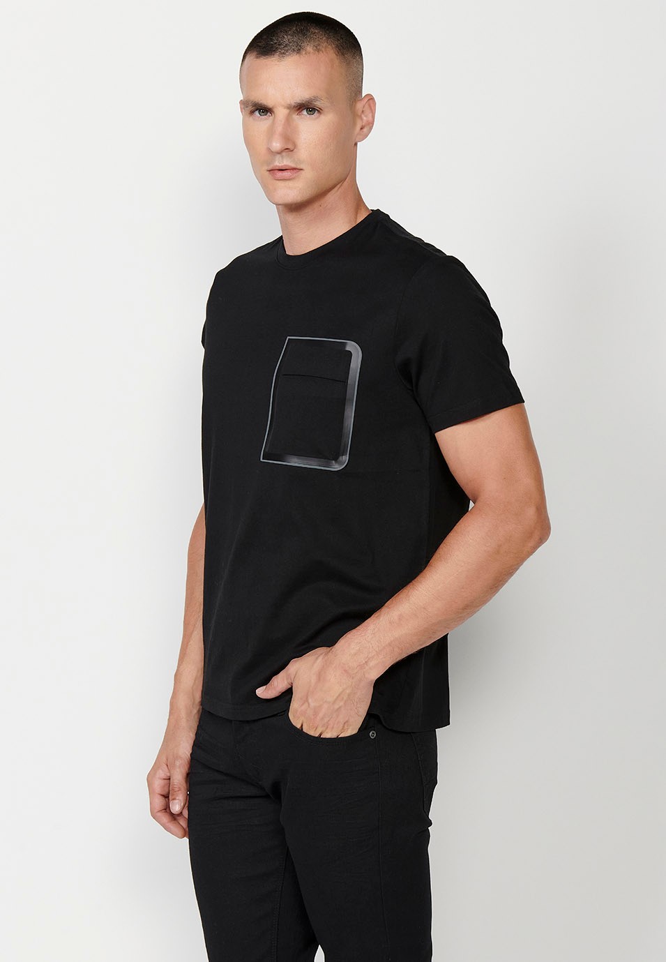 Camiseta de manga corta de Algodón con Cuello redondo y Bolsillo con detalle delantero de color Negro para Hombre