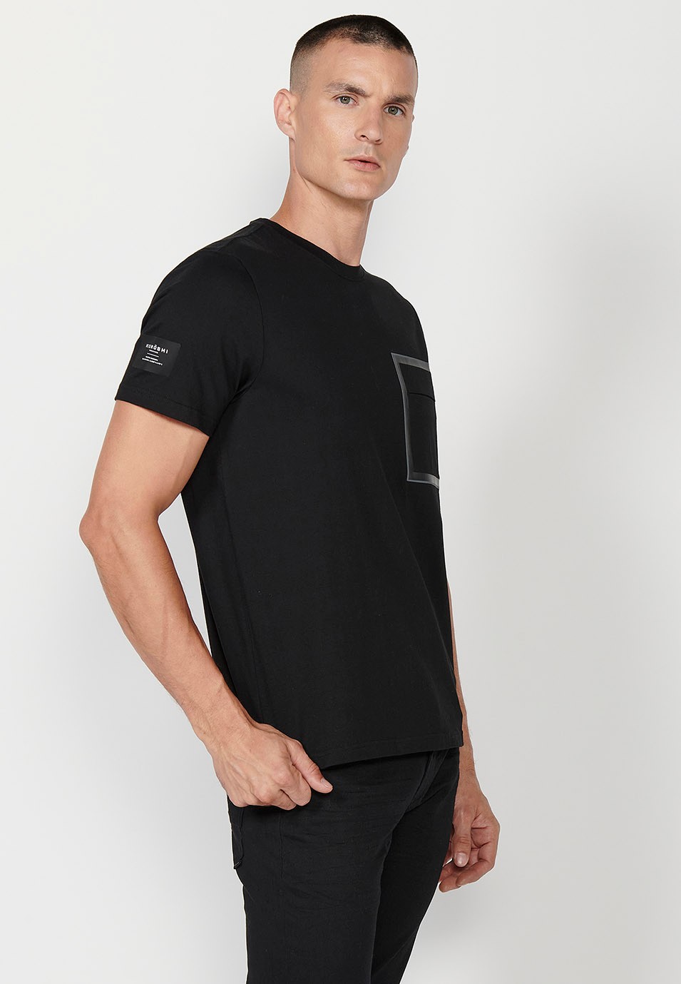 Camiseta de manga corta de Algodón con Cuello redondo y Bolsillo con detalle delantero de color Negro para Hombre