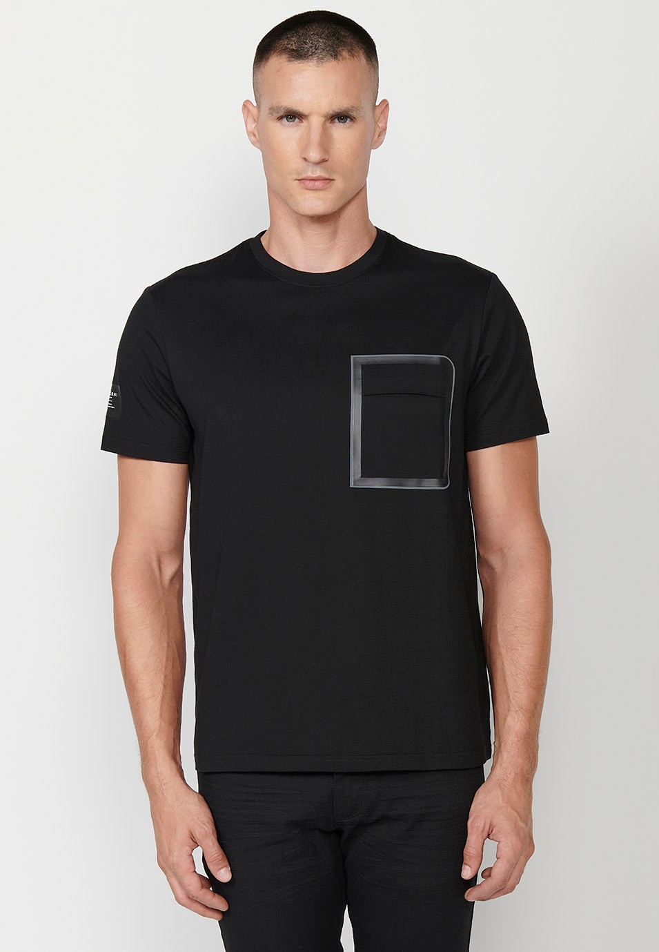 Camiseta de manga corta de Algodón con Cuello redondo y Bolsillo con detalle delantero de color Negro para Hombre