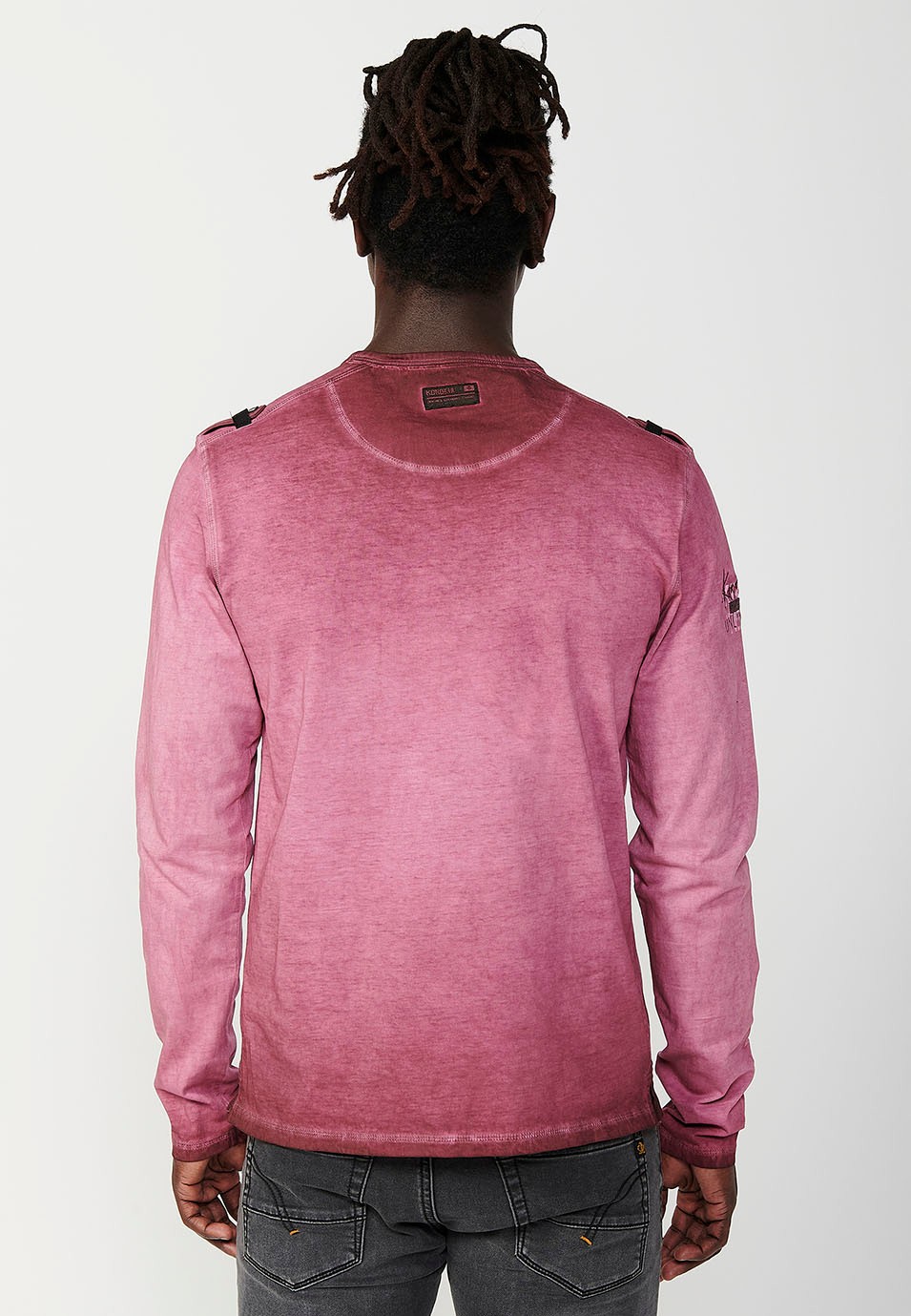 Men's Long Sleeve Crew Neck T-Shirt with Front Detail in Burgundy 5