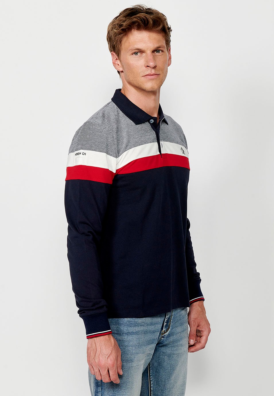 Polo de manga larga de Algodón con Cuello camisero y Aberturas laterales de color Rojo para Hombre 1