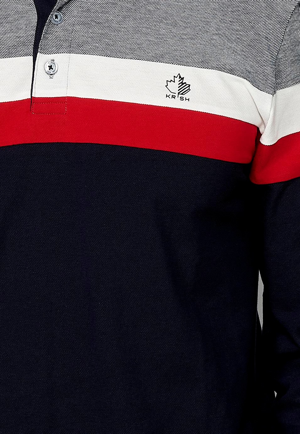 Polo en coton à manches longues, col chemise et fentes latérales rouges pour homme 7