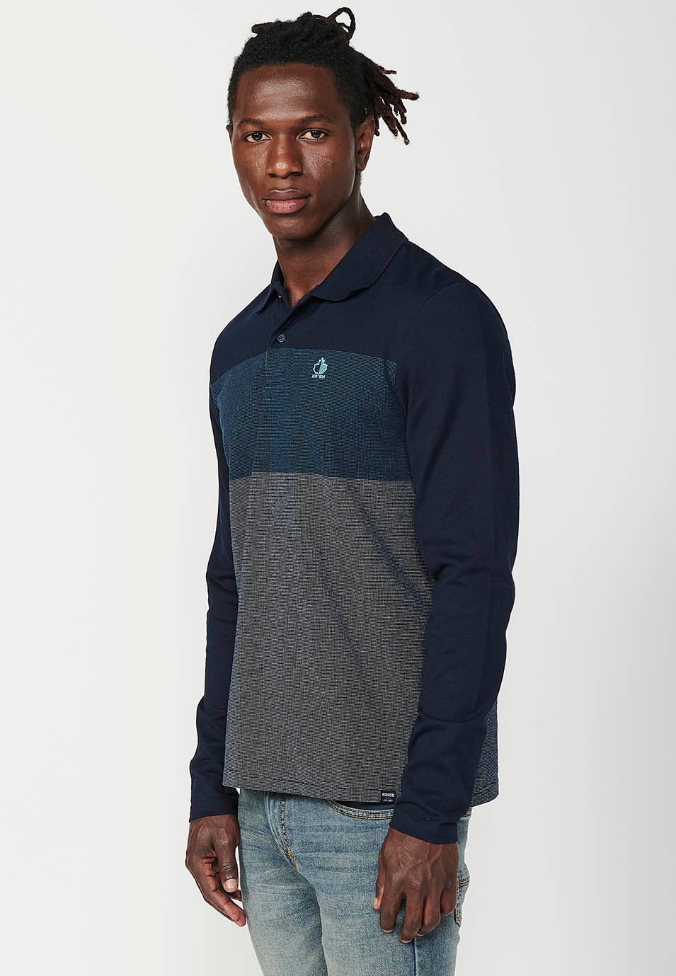 Polo de manga larga y cuello camisero de hombre en color navy