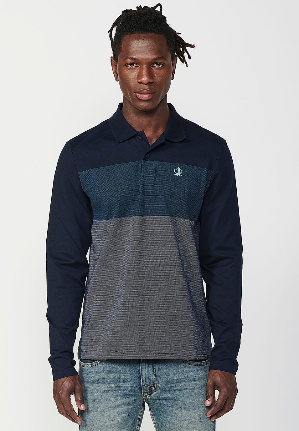 Polo de manga larga y cuello camisero de hombre en color navy