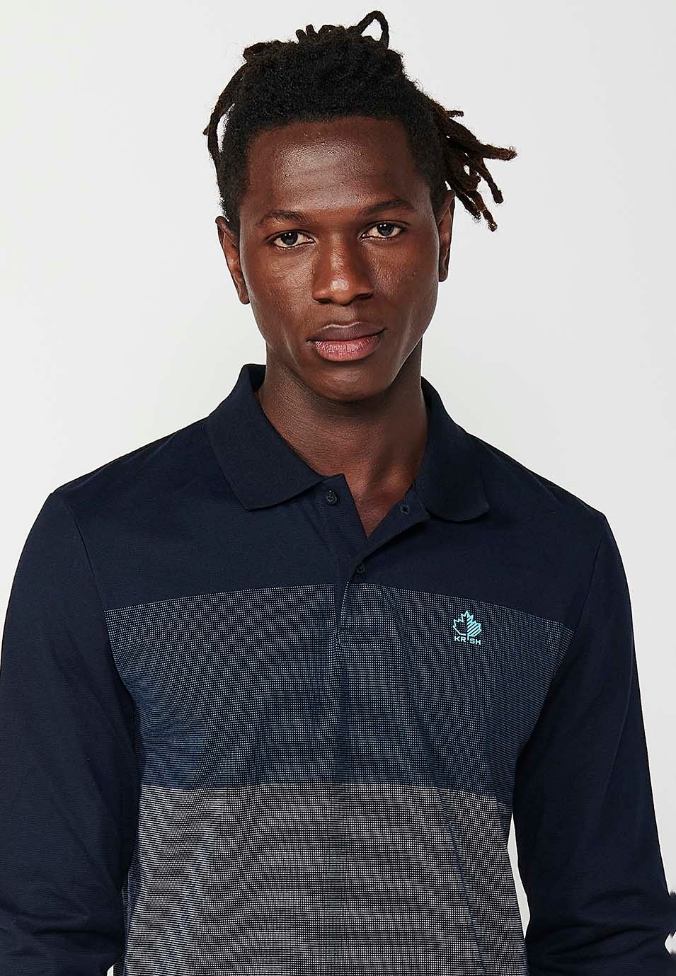 Polo de manga larga y cuello camisero de hombre en color navy