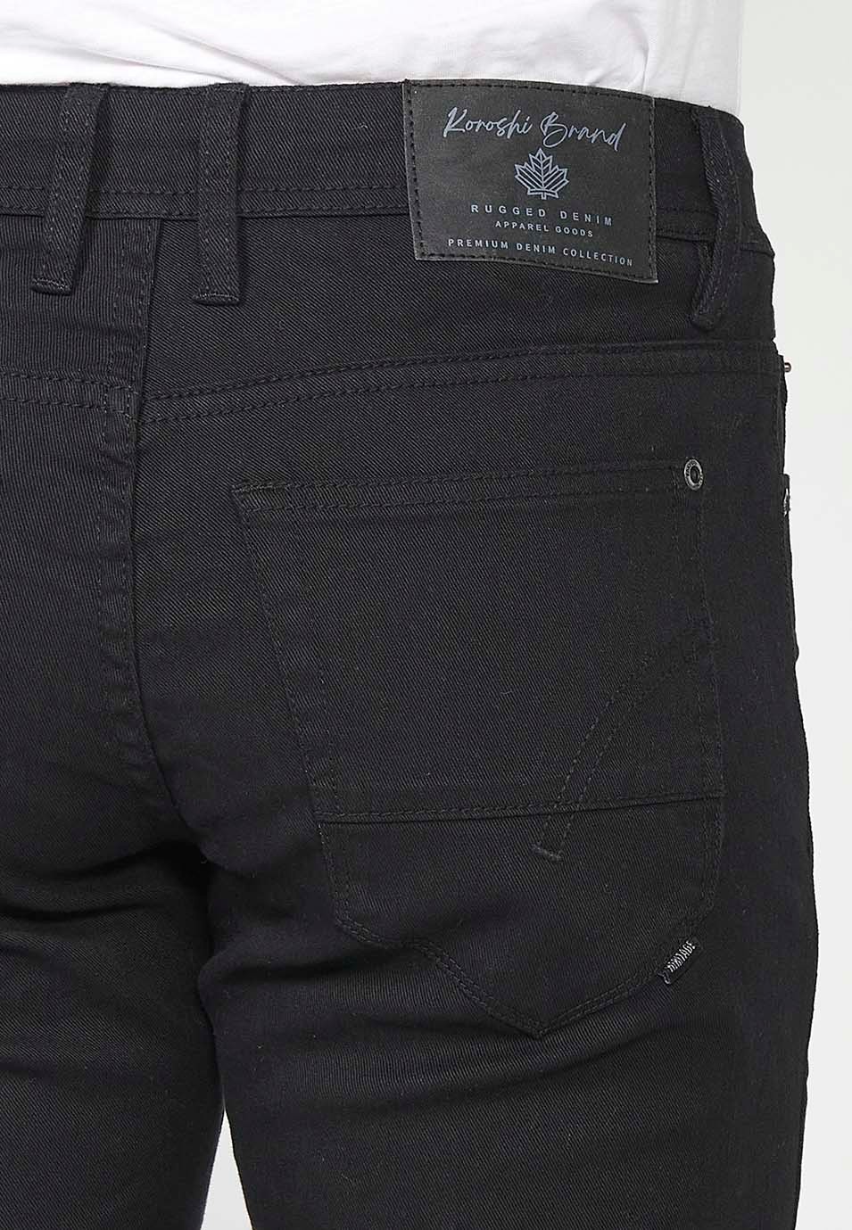 Pantalon long droit coupe classique avec cinq poches, une poche ticket et fermeture sur le devant avec fermeture éclair et bouton en Noir pour Homme 5