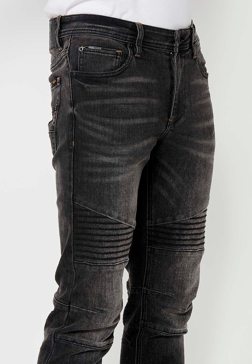 Pantalon long en denim style motard coupe skinny avec fermeture sur le devant avec fermeture éclair et bouton et détails sur les genoux en Noir pour Homme