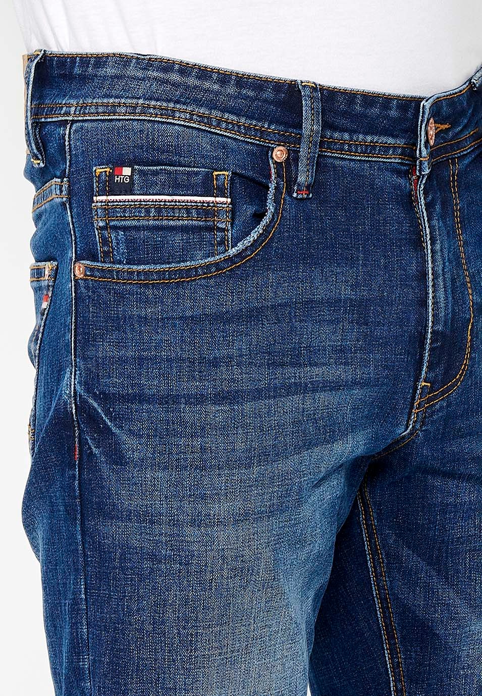 Pantalon long droit coupe classique avec fermeture éclair sur le devant et fermeture boutonnée en Bleu pour Homme