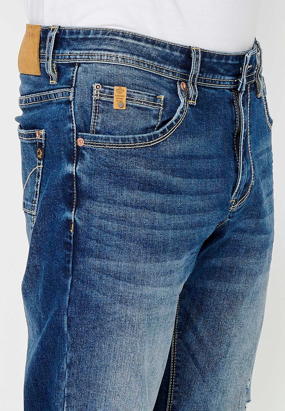 Pantalon long droit coupe classique avec fermeture éclair sur le devant et fermeture boutonnée en Bleu pour Homme