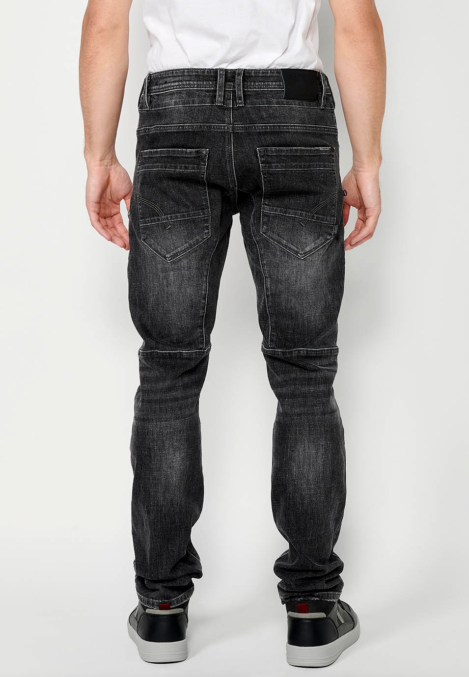 Pantalon cargo long en denim Workwear coupe classique avec fermeture éclair sur le devant, fermeture boutonnée et détails de poches en Noir pour homme