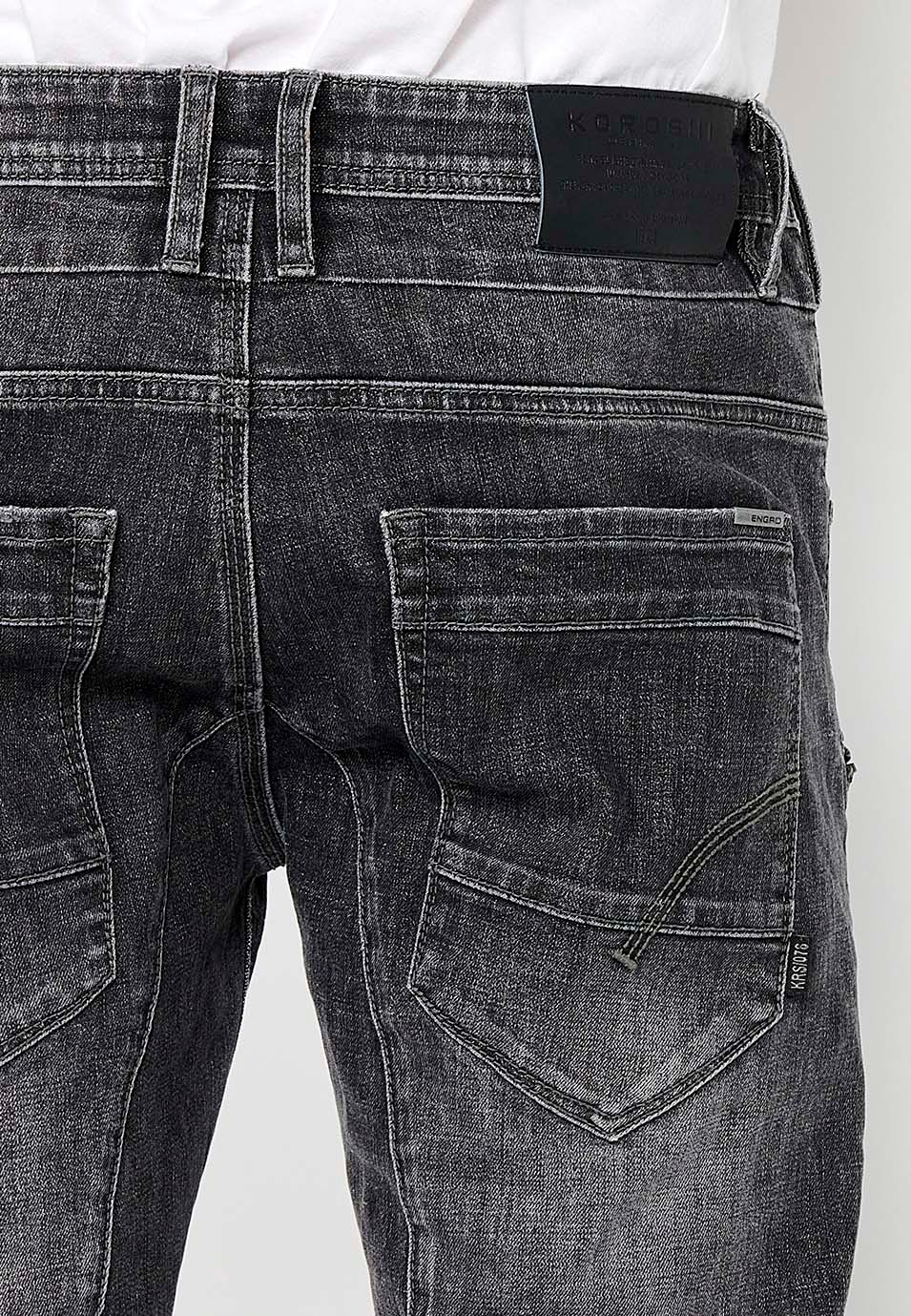 Pantalon cargo long en denim Workwear coupe classique avec fermeture éclair sur le devant, fermeture boutonnée et détails de poches en Noir pour homme