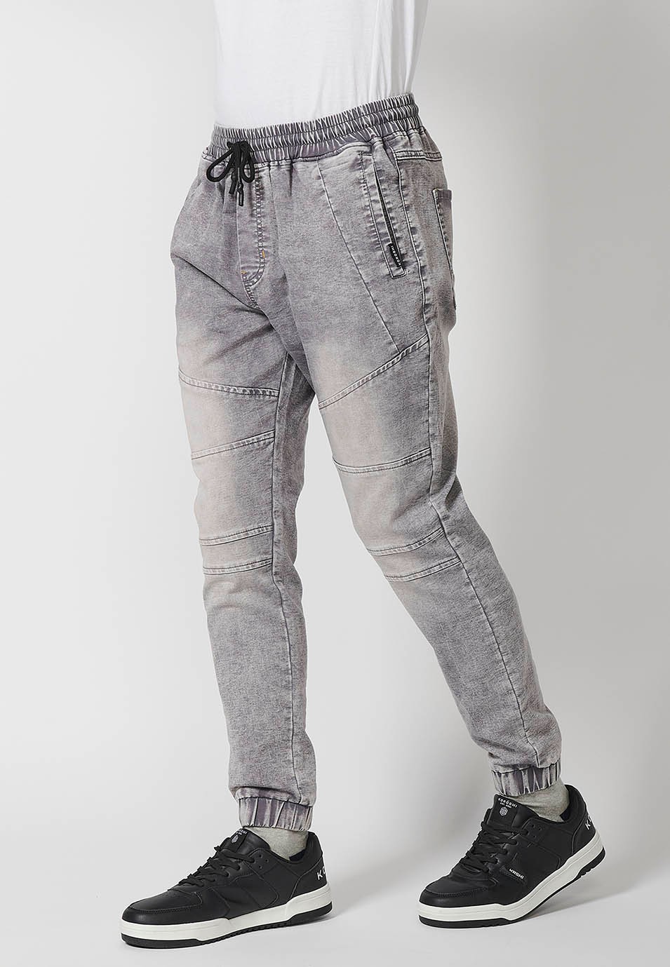 Pantalons llargs jogger amb cintura ajustable engomada i cordó per a home de color gris 4