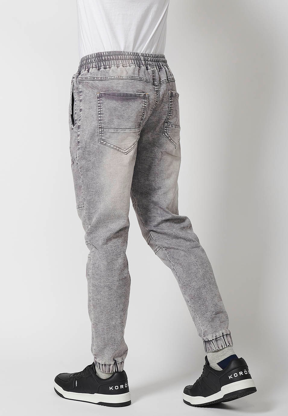 Men's grey adjustable elasticated drawstring long jogger pants 3