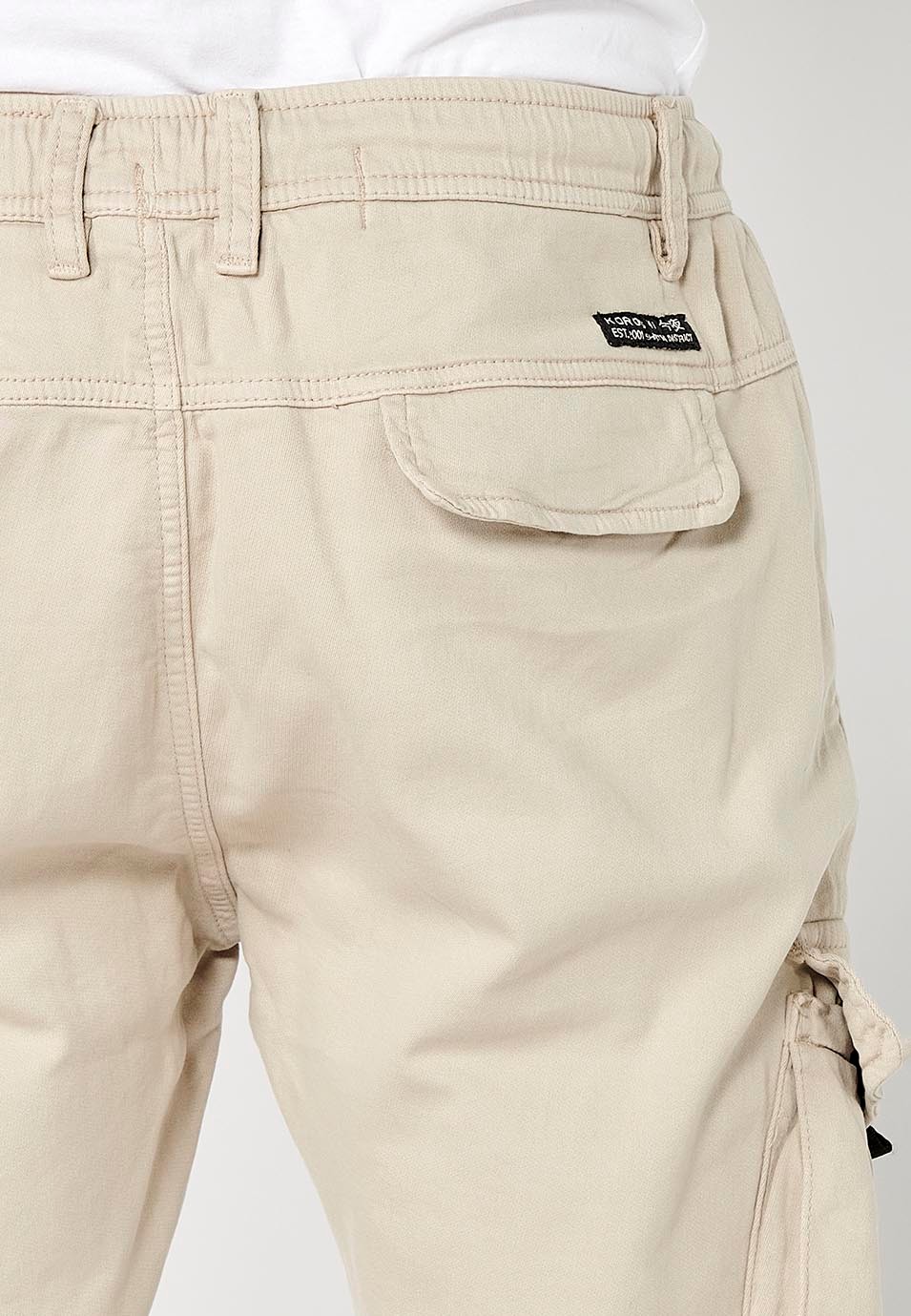 Men's beige jogger long pants with elastic waist and ankles and pockets 4