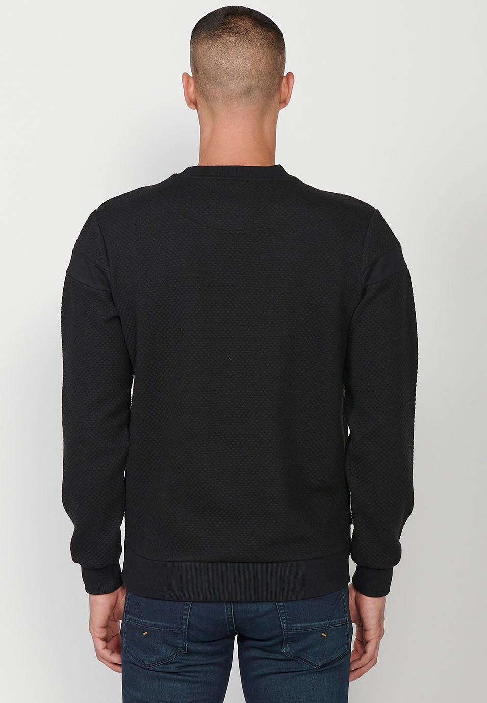 Men's Black Long Sleeve Crew Neck Sweatshirt with Front Detail 5