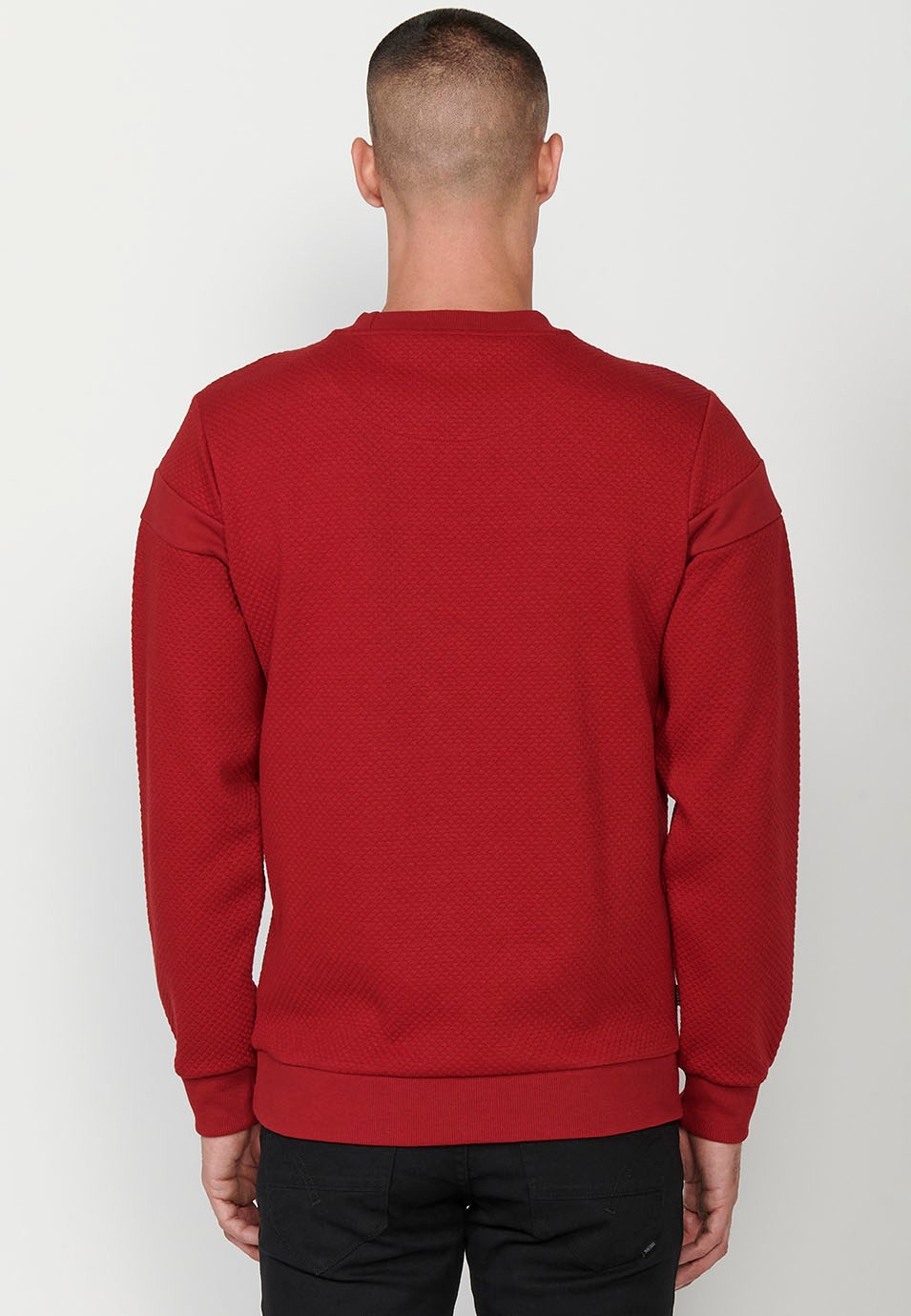 Men's Red Long Sleeve Crew Neck Sweatshirt with Front Detail 5