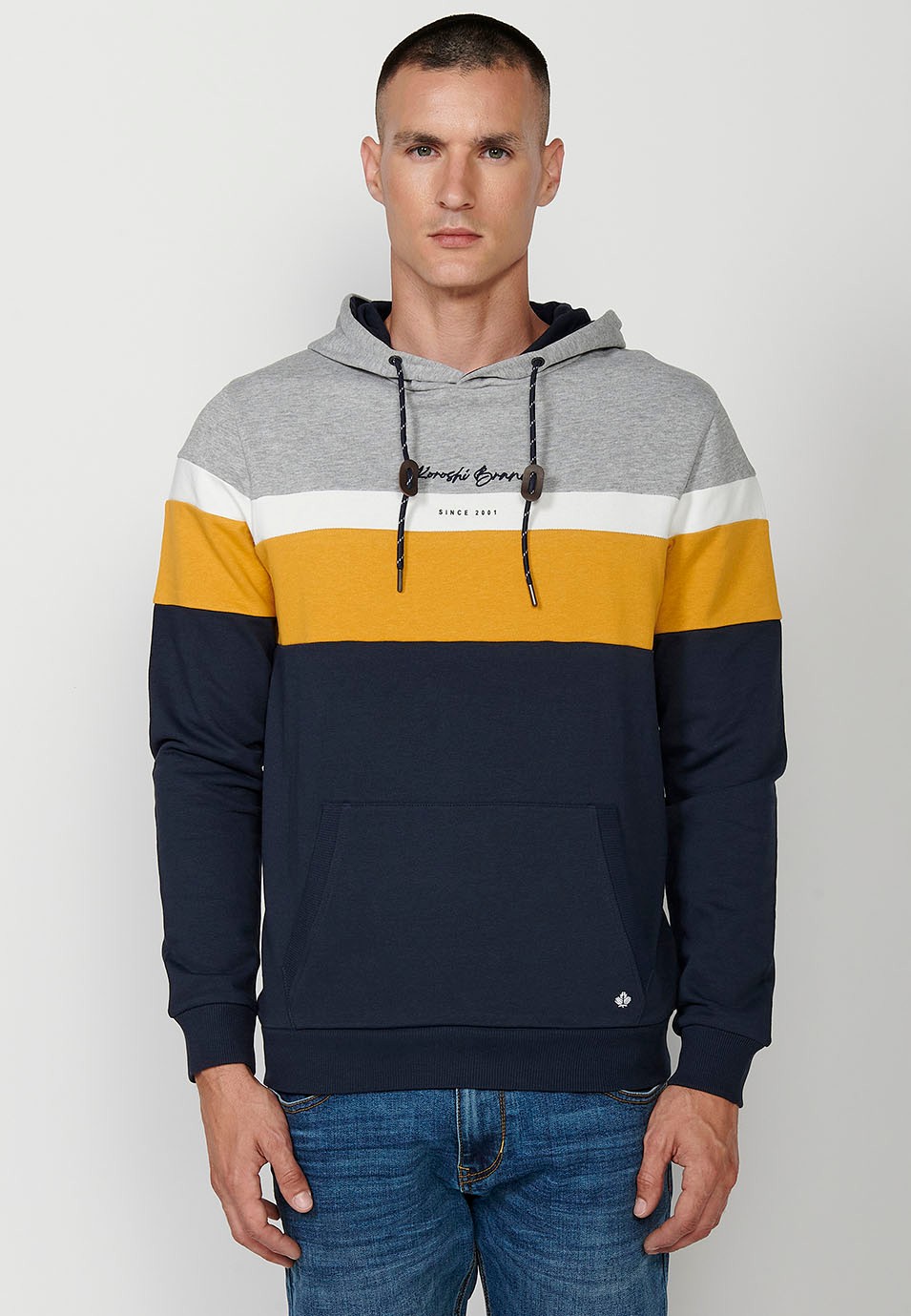 Sudadera de manga larga con cuello y capucha con detalle delantero y bolsillos delanteros para hombre de color navy 7