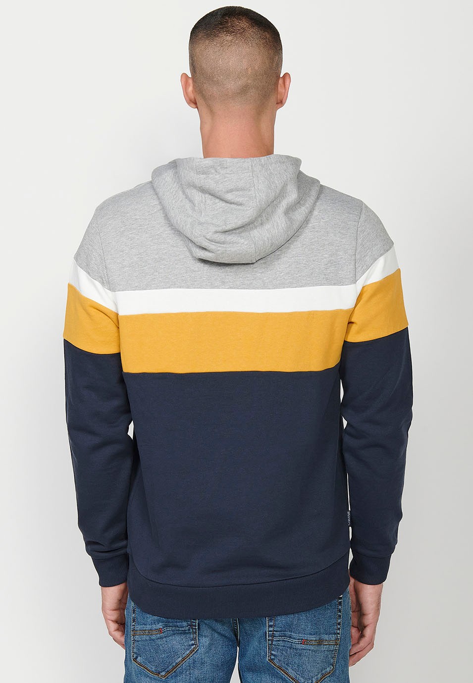 Sweat-shirt à manches longues avec col et capuche avec détail sur le devant et poches avant pour homme en bleu marine 6