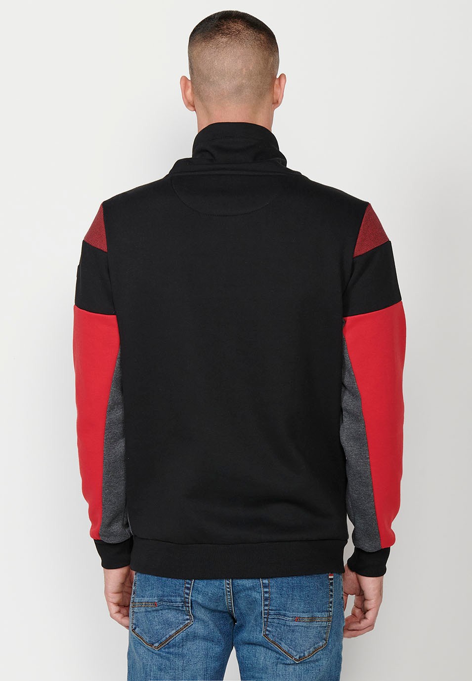 Mens Long Sleeve Turtleneck Sweatshirt with Front Detail and Front Pockets in Red 4