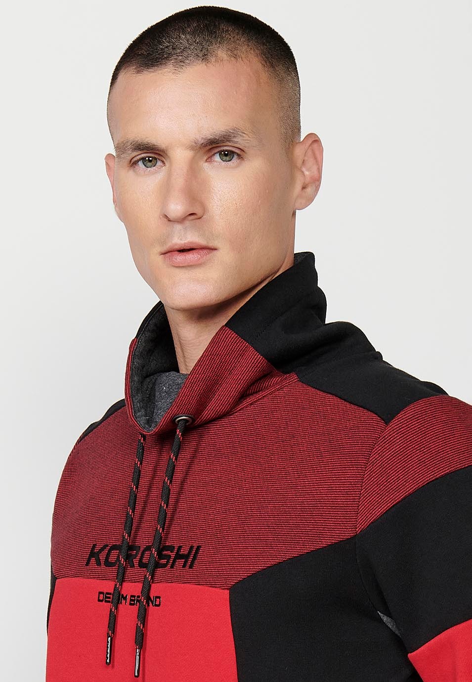 Sudadera de manga larga y cuello alto con detalle delantero y bolsillos delanteros para hombre de color rojo 6