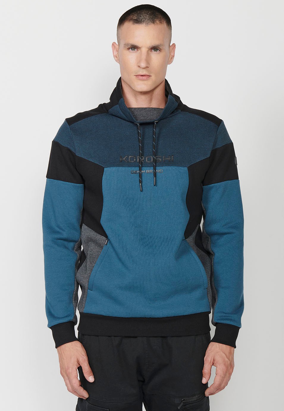 Langärmliges, hochgeschlossenes Sweatshirt mit Frontdetail und Vordertaschen für Herren in Blau 2