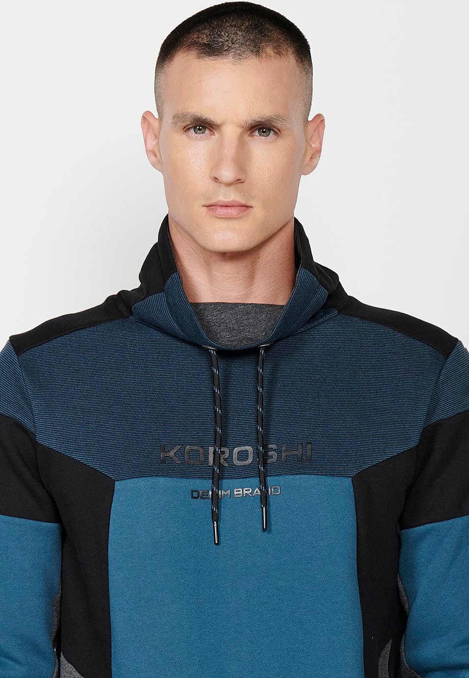 Langärmliges, hochgeschlossenes Sweatshirt mit Frontdetail und Vordertaschen für Herren in Blau 5