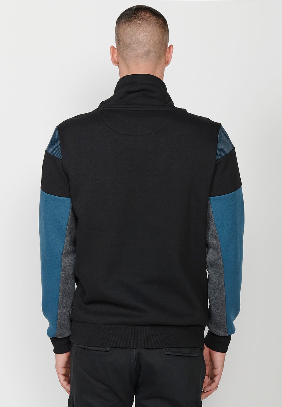 Mens Blue Long Sleeve Turtleneck Sweatshirt with Front Detail and Front Pockets 6