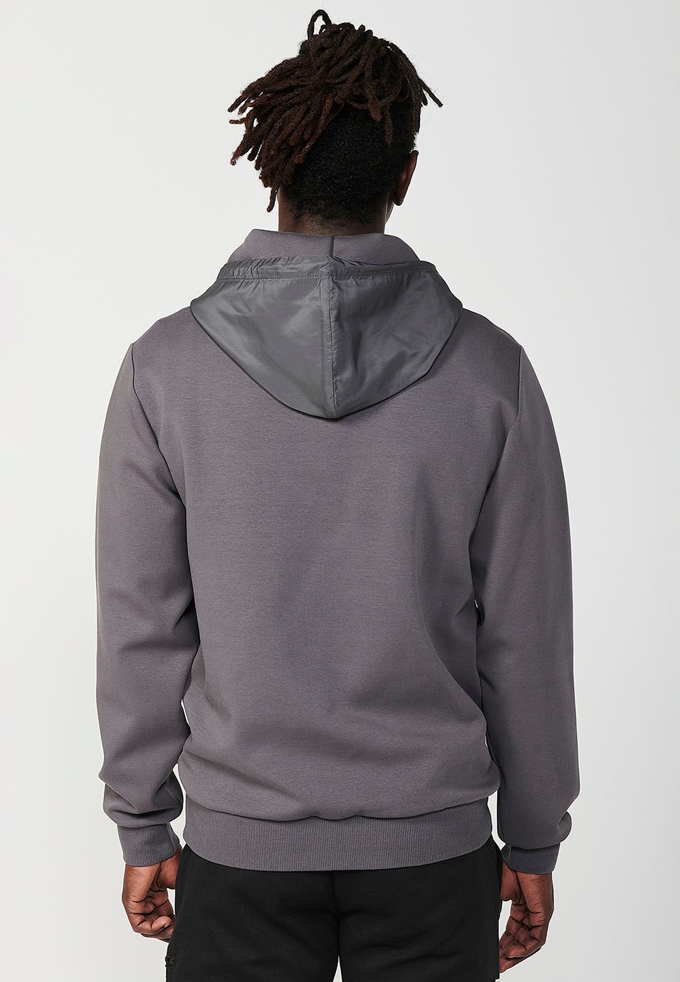 Sweat-shirt gris foncé à manches longues et col à capuche pour hommes, avec poches avant 6