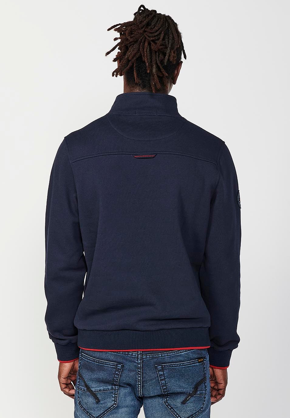 Sudadera de manga larga y cuello alto con cremallera y bolsillos delanteros para hombre de color navy