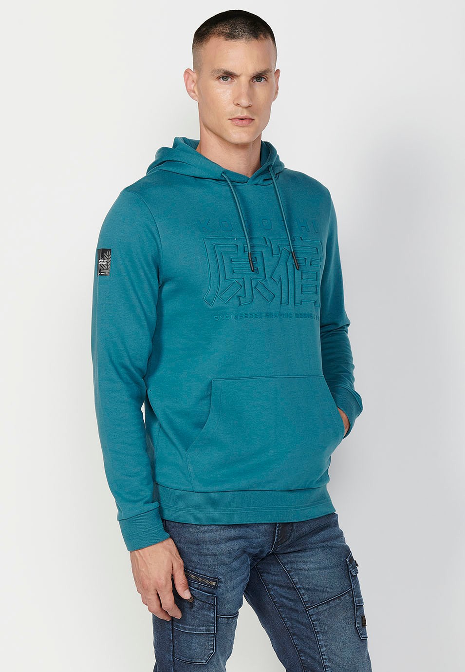 Sudadera de manga larga con cuello y capucha con detalle delantero y bolsillos delanteros para hombre de color menta