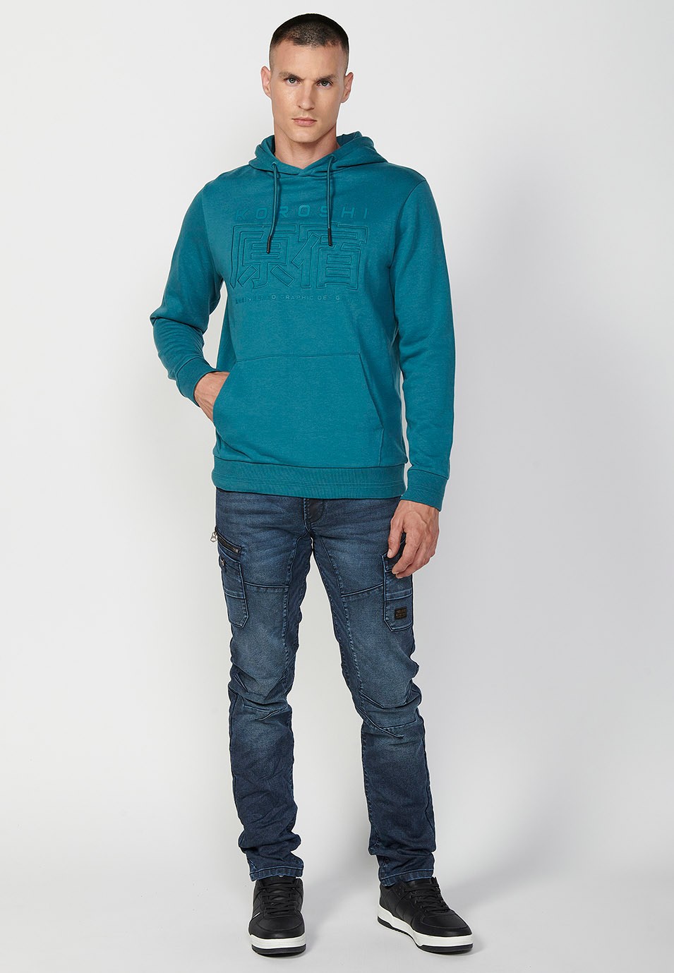 Sudadera de manga larga con cuello y capucha con detalle delantero y bolsillos delanteros para hombre de color menta