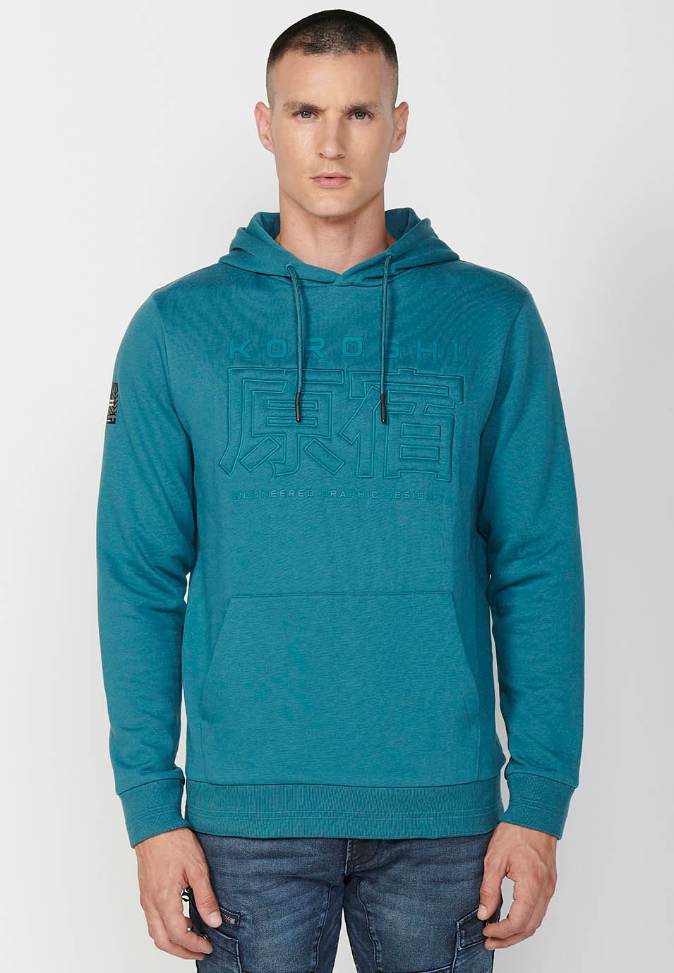 Sudadera de manga larga con cuello y capucha con detalle delantero y bolsillos delanteros para hombre de color menta