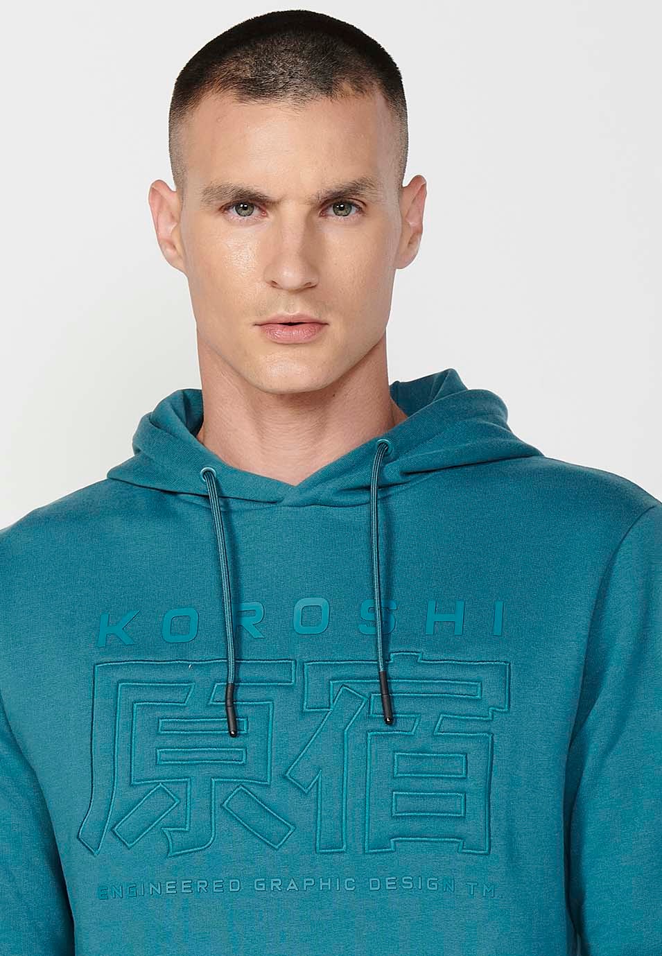 Sudadera de manga larga con cuello y capucha con detalle delantero y bolsillos delanteros para hombre de color menta