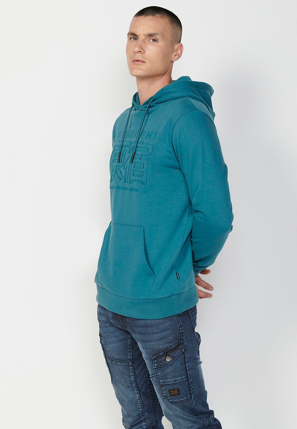 Sudadera de manga larga con cuello y capucha con detalle delantero y bolsillos delanteros para hombre de color menta