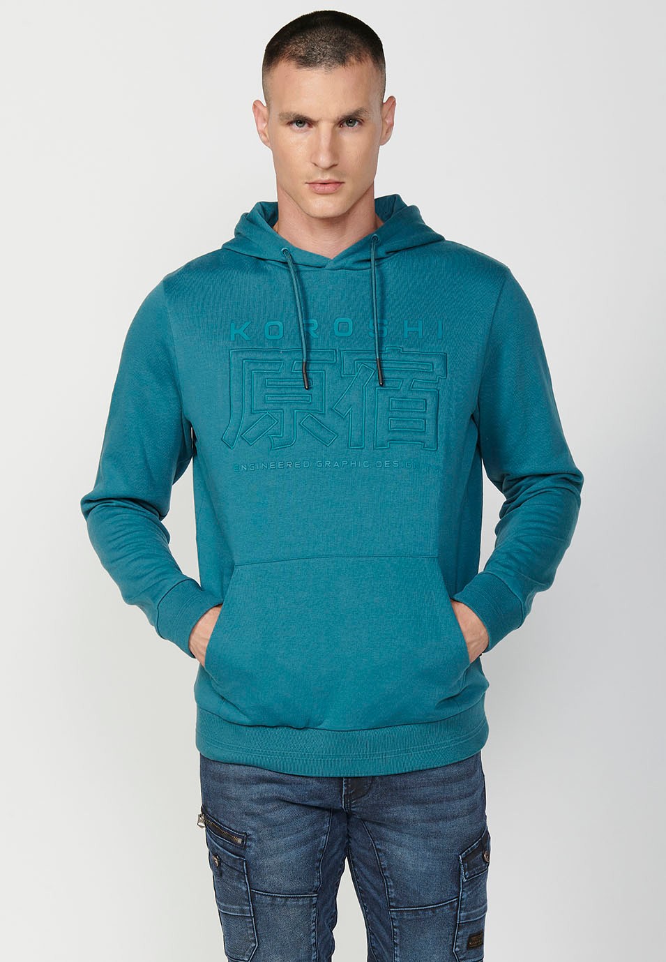 Sudadera de manga larga con cuello y capucha con detalle delantero y bolsillos delanteros para hombre de color menta