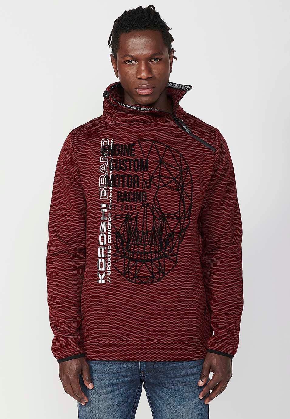 Rotes langärmliges Herren-Sweatshirt mit Reißverschluss vorne und hohem Halsausschnitt 3