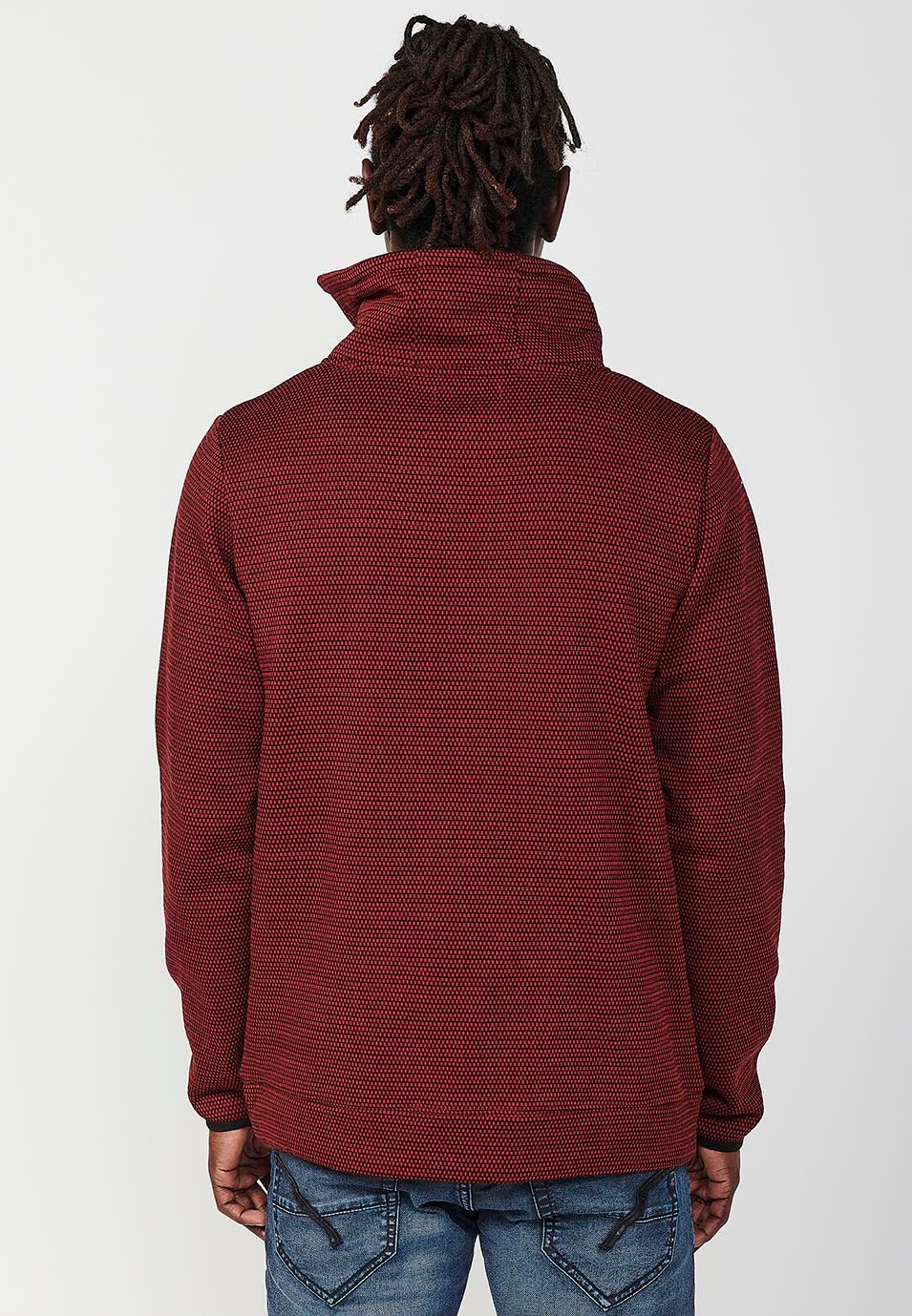 Sweat-shirt à manches longues et col haut avec fermeture éclair imprimée sur le devant pour hommes rouges 4