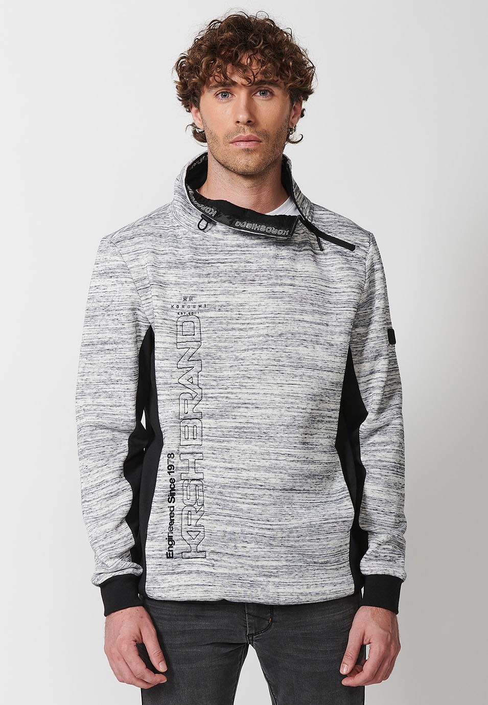 Mens Grey Zip Up Long Sleeve Turtleneck Sweatshirt