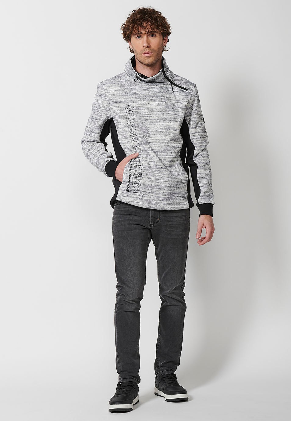 Mens Grey Zip Up Long Sleeve Turtleneck Sweatshirt