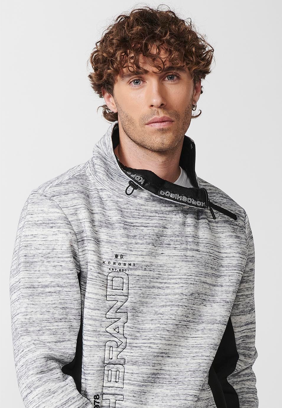 Mens Grey Zip Up Long Sleeve Turtleneck Sweatshirt