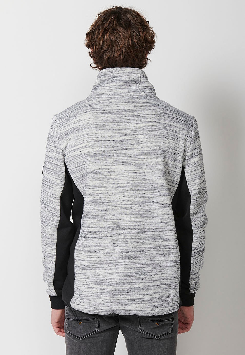 Mens Grey Zip Up Long Sleeve Turtleneck Sweatshirt