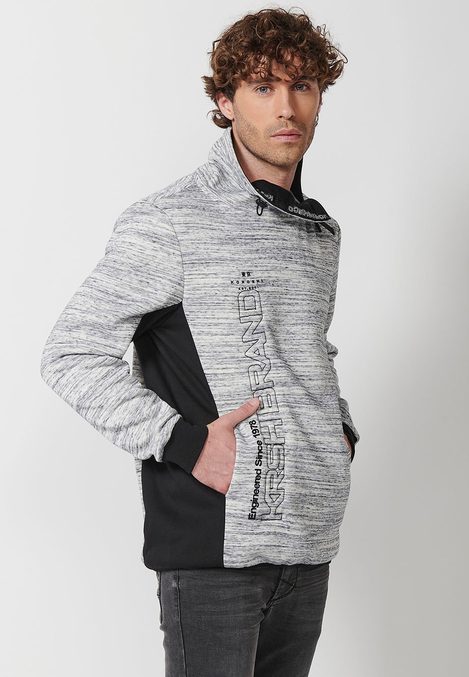 Mens Grey Zip Up Long Sleeve Turtleneck Sweatshirt