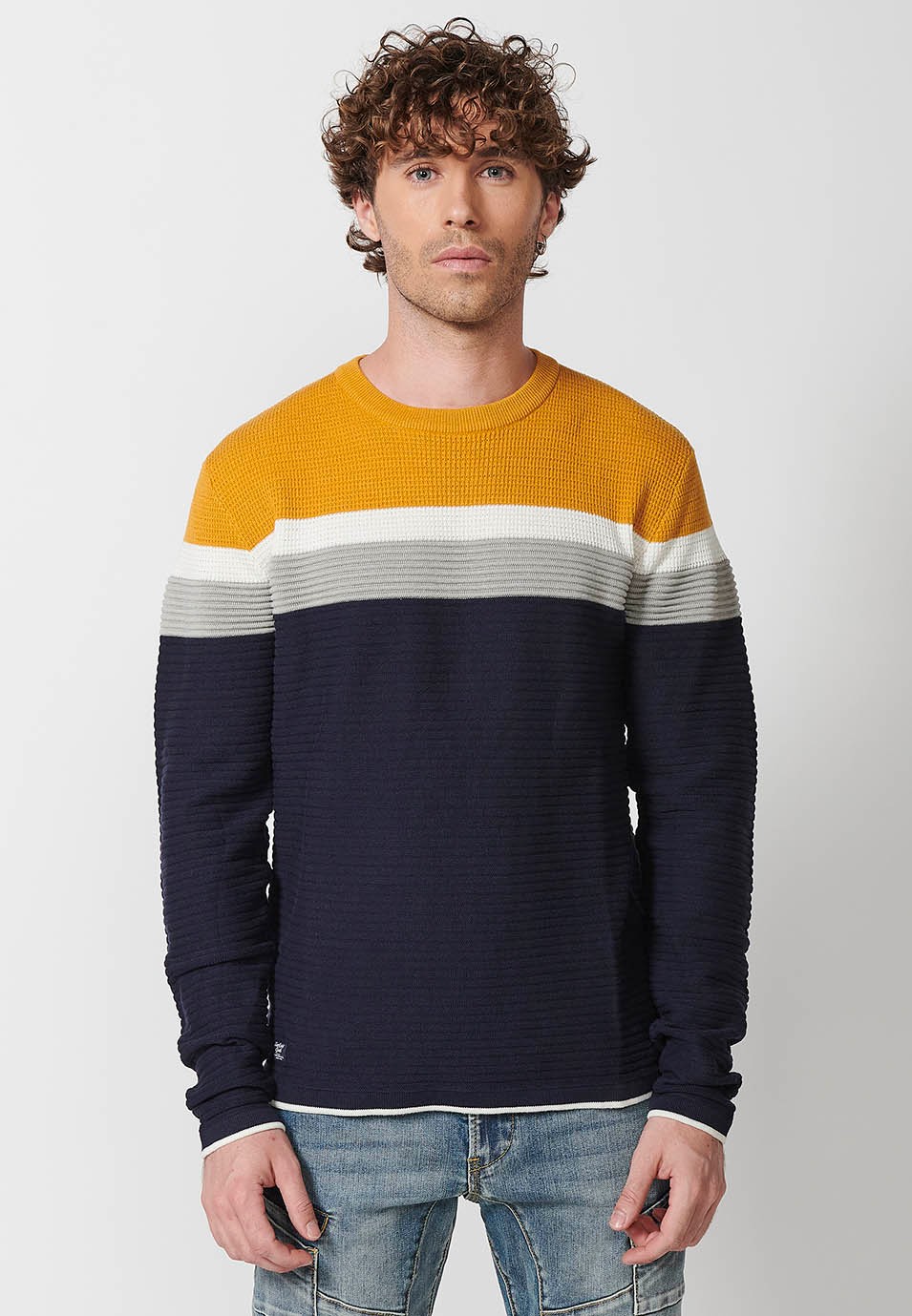 Pull homme tricot col rond rayé multicolore 2