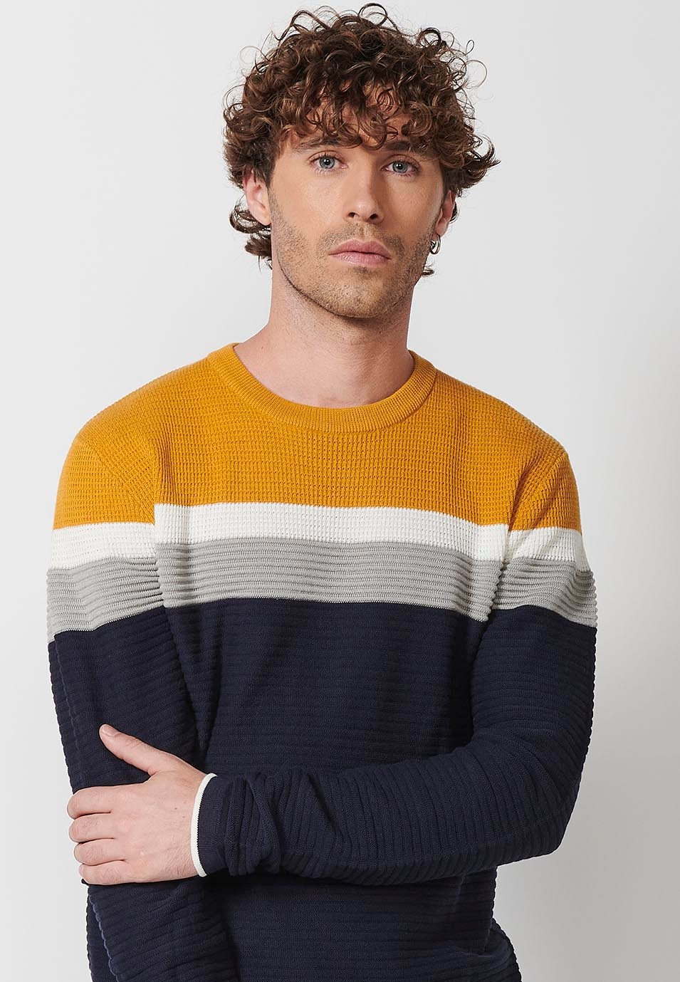 Pull homme tricot col rond rayé multicolore 3